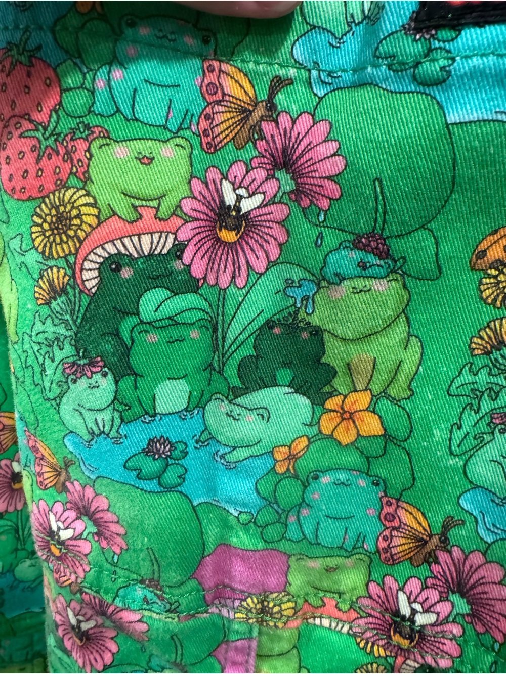 Run & Fly Frog Print Dungarees Overalls Green Cottagecore XXL - Picture 5 of 16